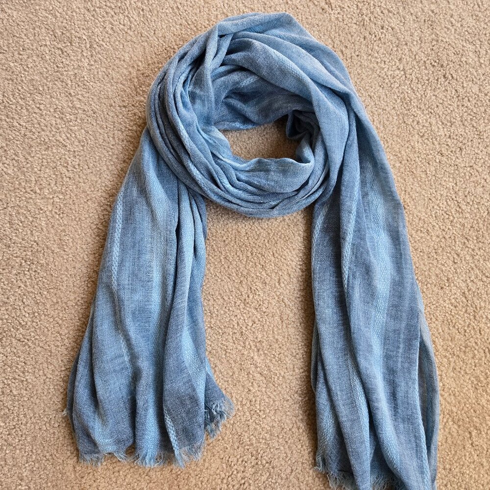 Linen Look Large Striped Wrap Scarf Shawl Blue - Picture 2 of 7
